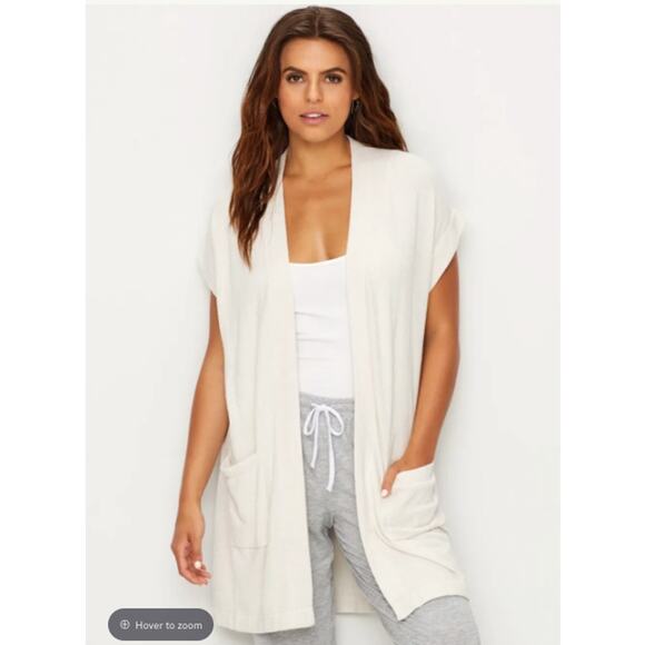 BAREFOOT DREAMS NWT Cozy Chic Ultra Lite Sleeveless Long Cardigan in DUNE // M - Picture 1 of 11